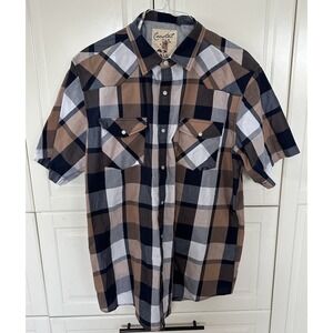 Coastal California Short Sleeve Pearl Snap Plaid Shirt Mens Sz XXL